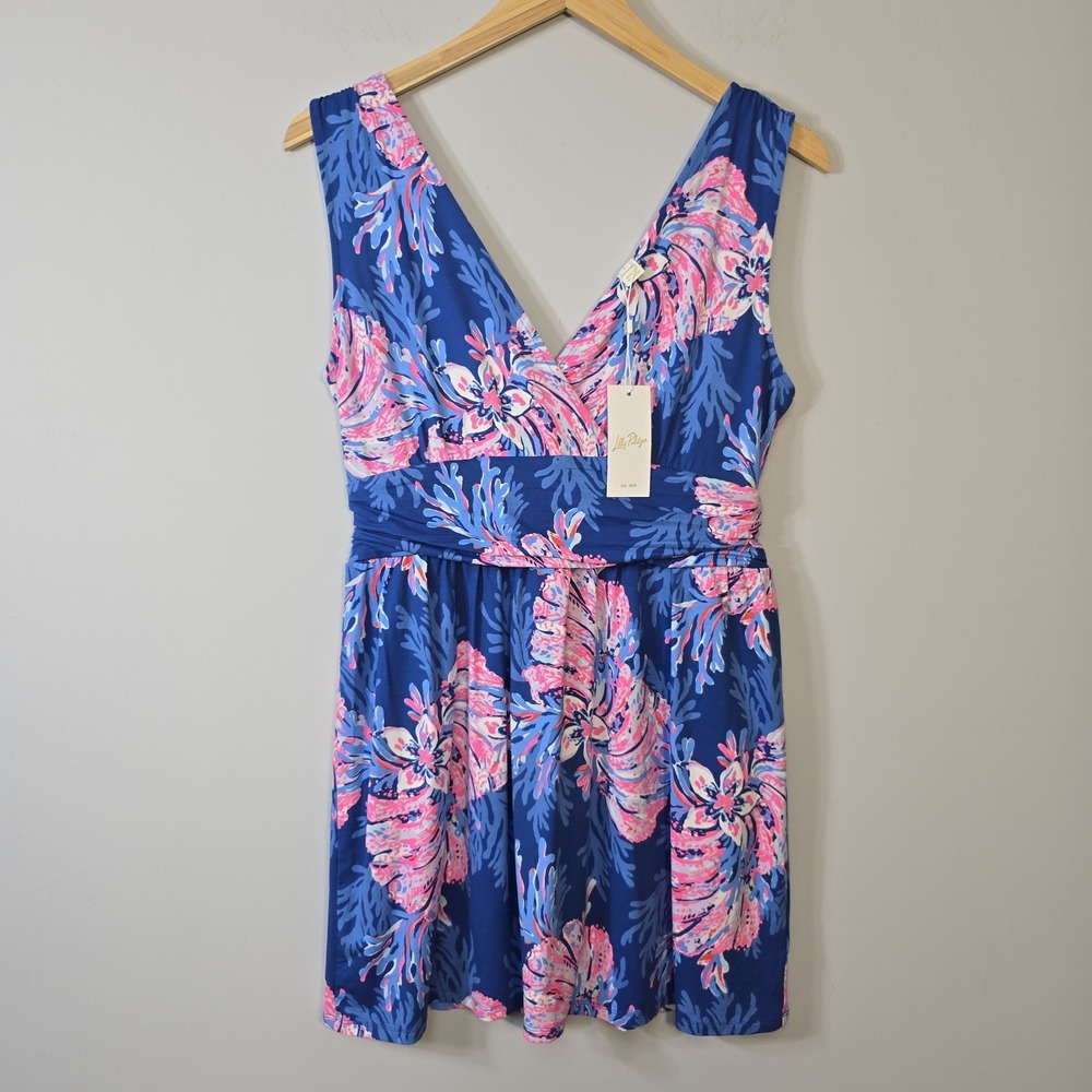 Lilly Pulitzer Clara Romper Size L Multi For the Fans V-neck Womens Preppy NWT